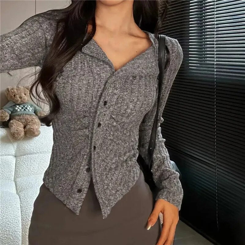 Y2k Long Sleeves Knitted Cardigan