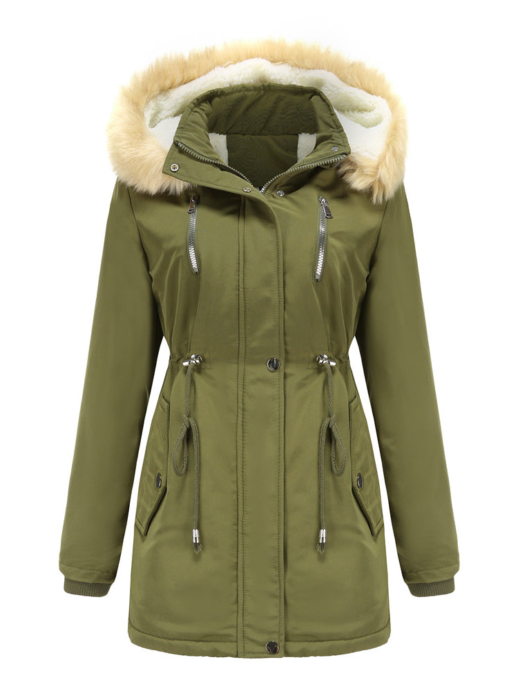 Warme Damen Winterjacke Mit Fellkapuze – Gefütterte Parka Jacke Mit Taillenzug