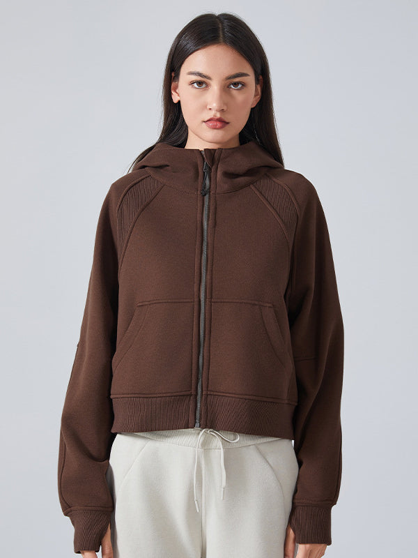  Damen abgeschnitten Reißverschluss Kapuzenjacke Oversize lässig Sweatshirt