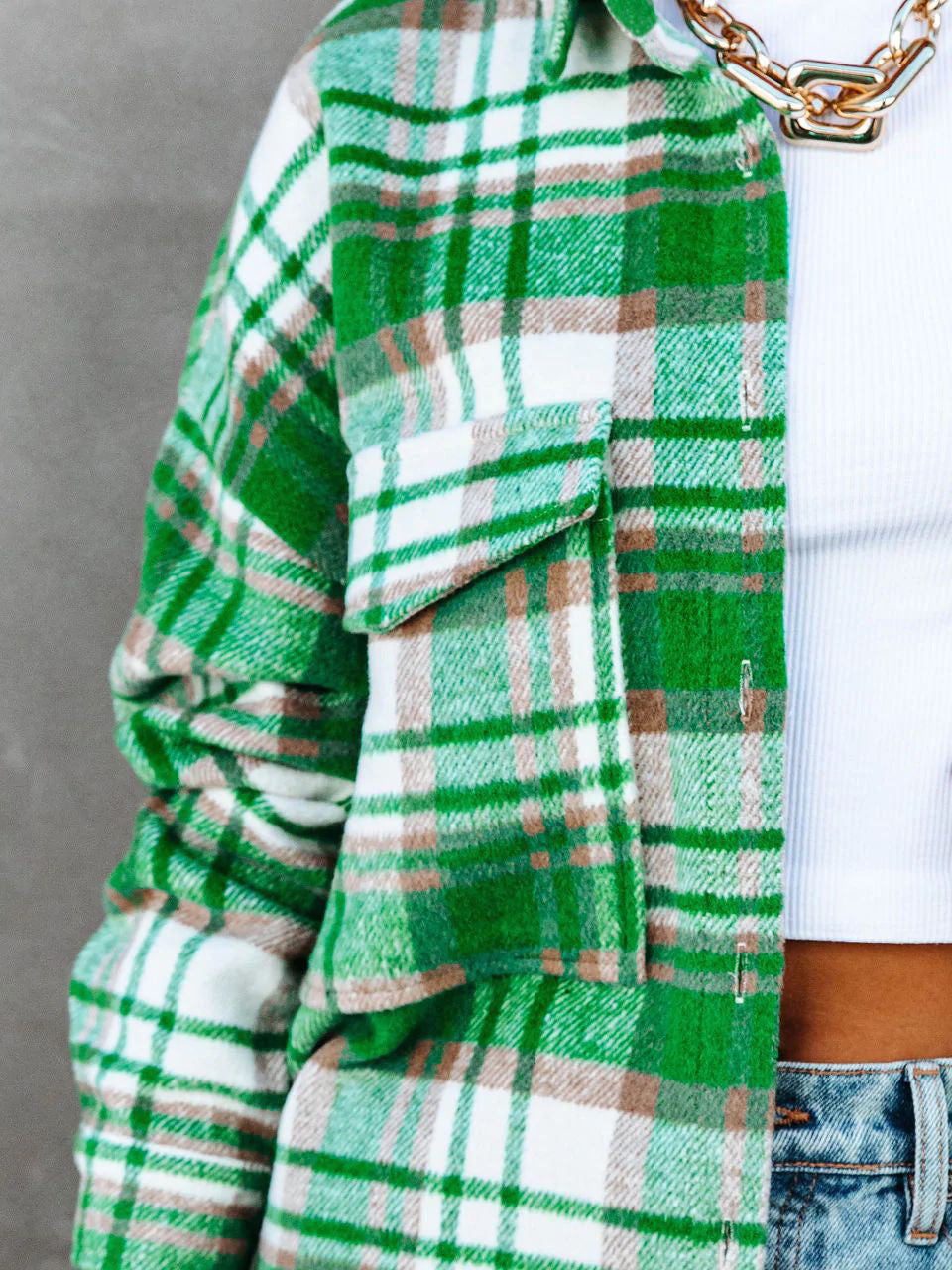 Chic trendy grøn plaid overshirt