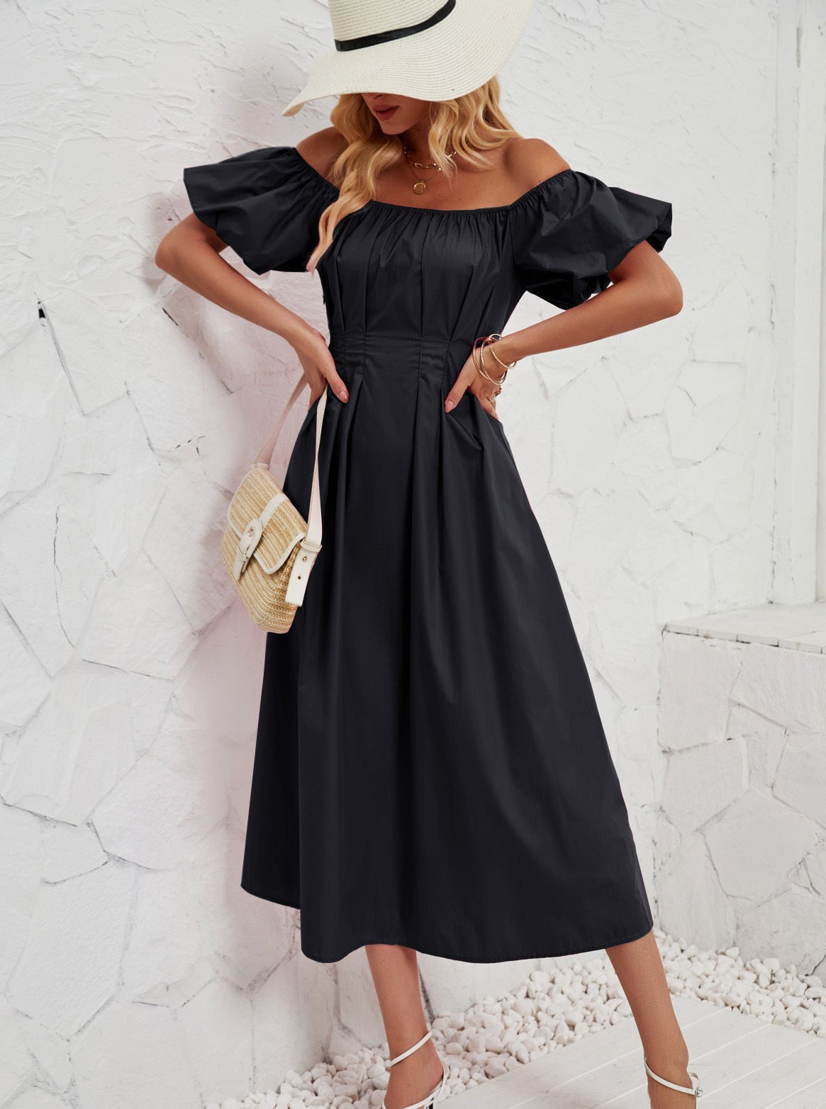 Off Shoulder Bell Sleeved Midi-kjole 