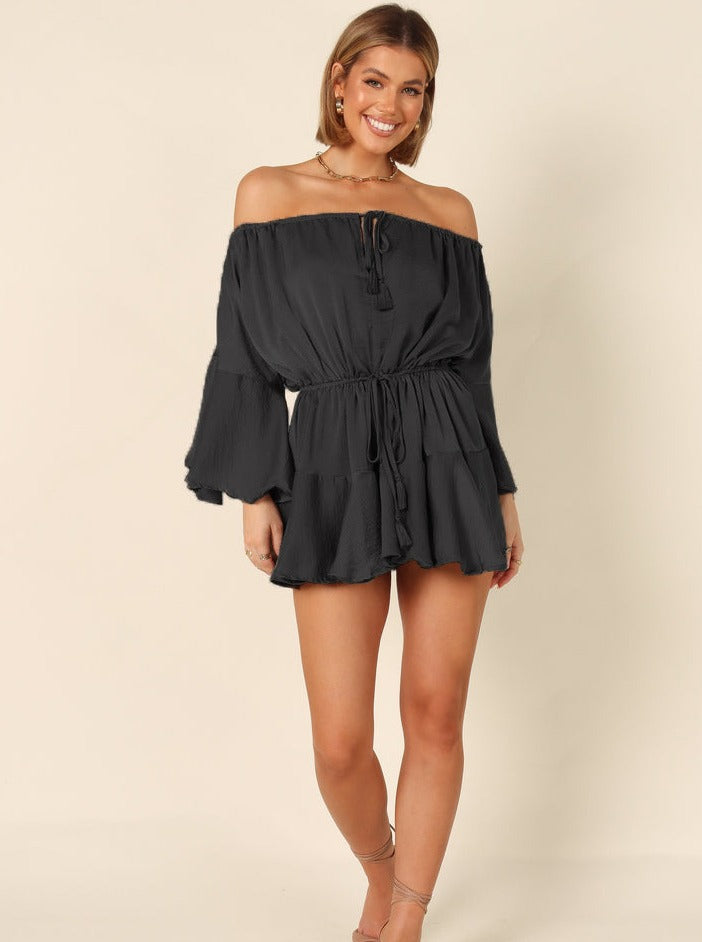 Sexet sort Bohemian Justerbar Off The Shoulder Bell Sleeve Kjole 