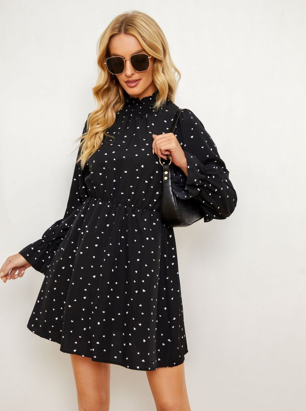 Black Half Turtle Neck Long Sleeve Mini Dress