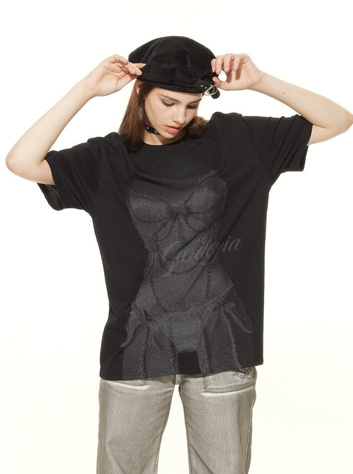 Oversized T-shirt med korsettryk vasket kul 