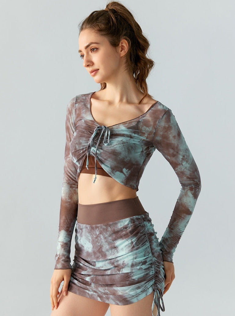 Tie Dye Langærmet Mesh Slim Crop Top 