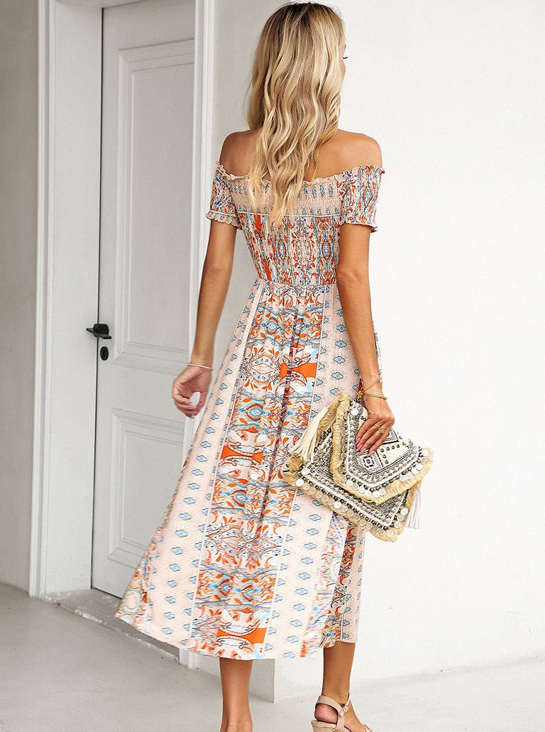 Sommer Off Shoulder Bohemian Slit Midi-kjole 