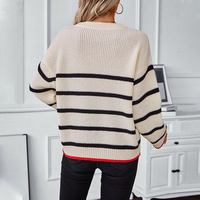 Loose Stripe Langærmet Pullover Sweater 