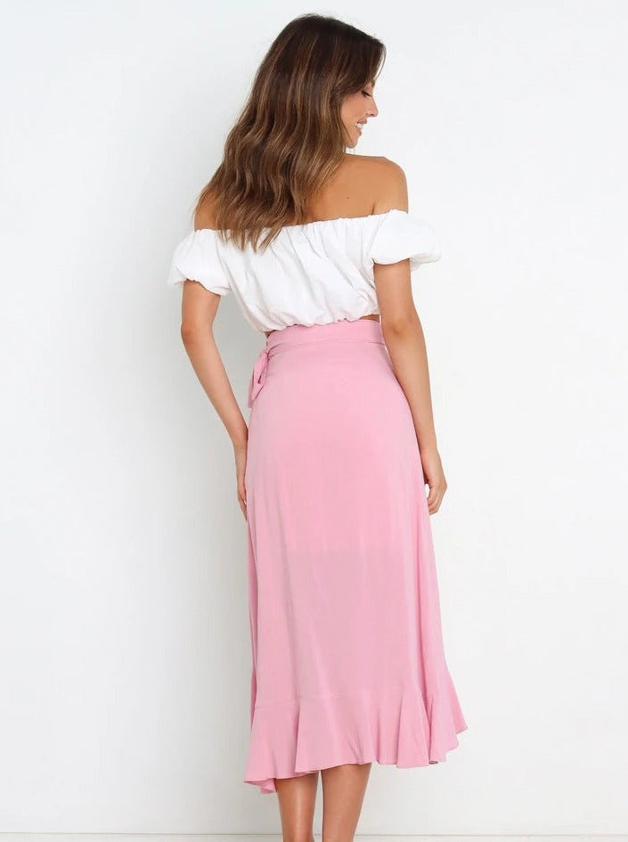 Pink asymmetrisk sexet lang nederdel 