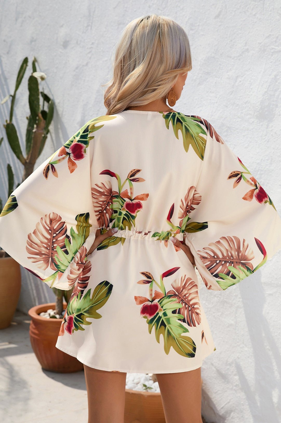 Floral Boho Damen Kimono Playsuit Kurzärmelig - Sommer Strandmode Jumpsuit Bunt