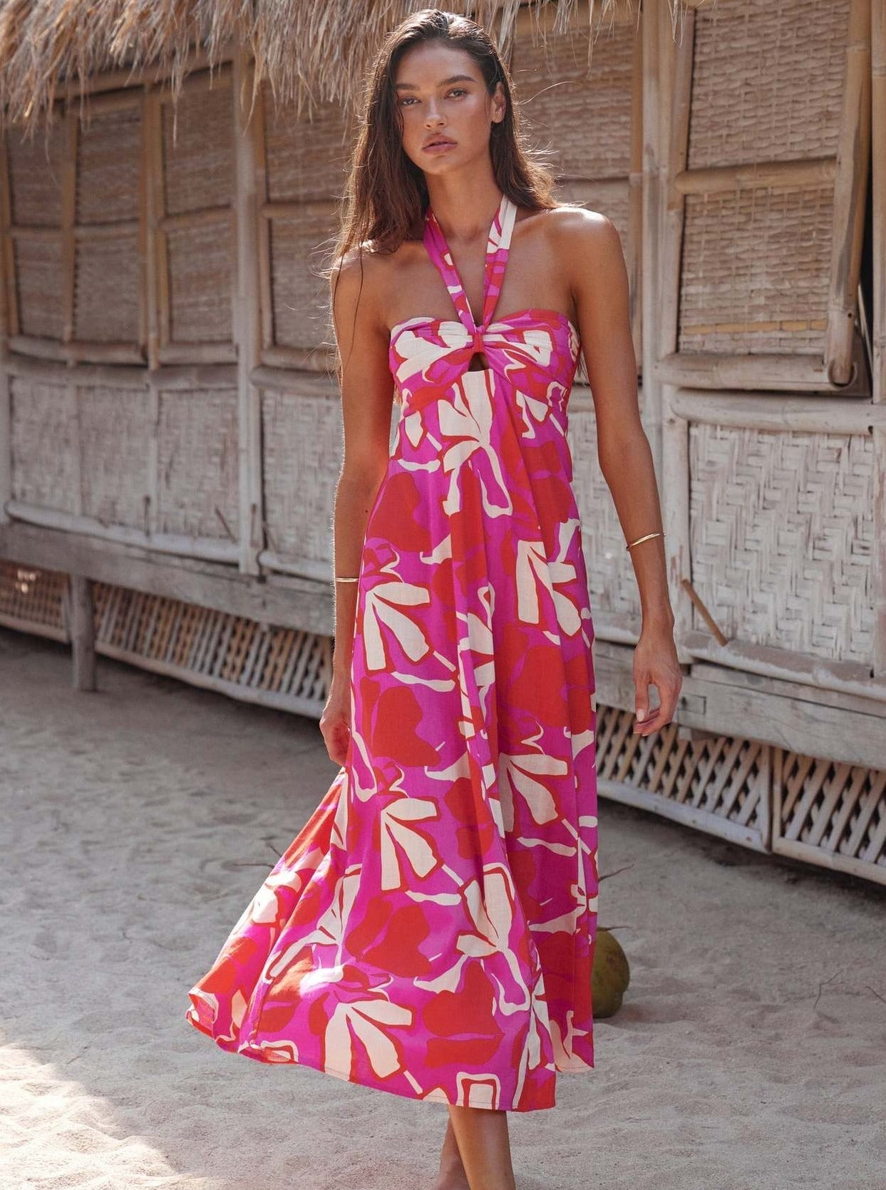 Bohemian Floral Halter Sleeveless Maxi Dress