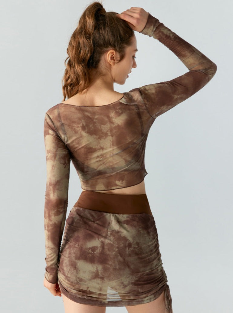 Tie Dye Langærmet Mesh Slim Crop Top 