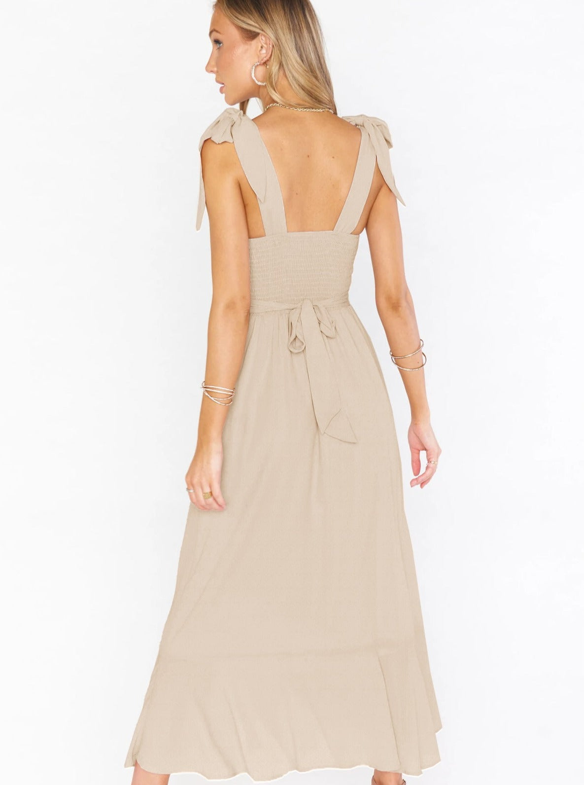 Elegant Solid Color Square Neck Midi Dress