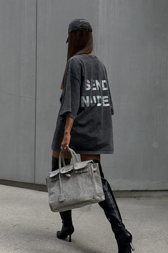 Trendy Oversize Streetwear Distressed Letter Printed Bomuldsskjorte 