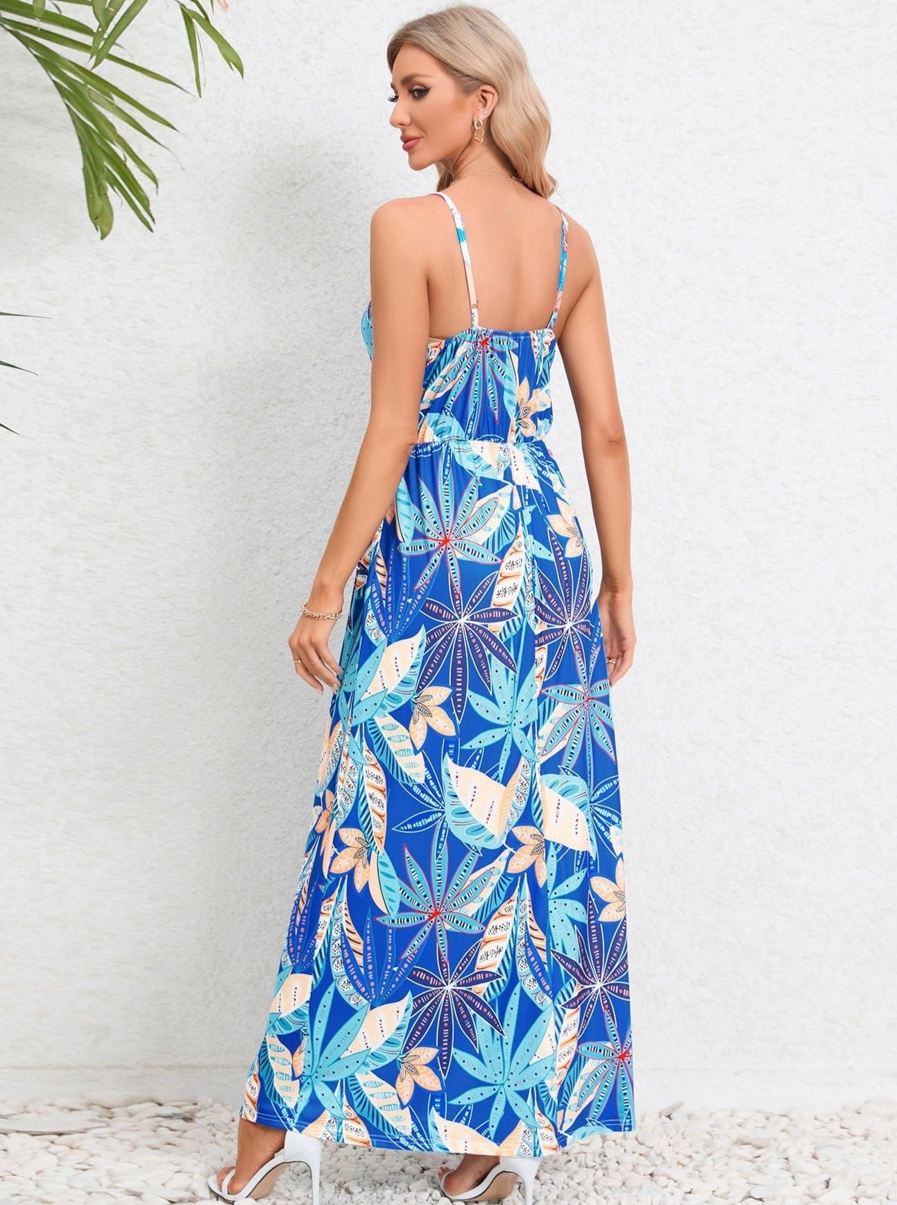 Blue Tropical Printed Long Dress