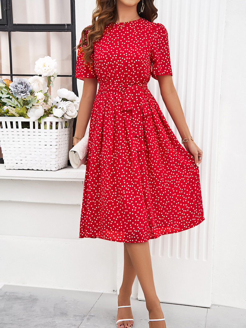 Retro Polka Dots printet rund hals A-line kjole 