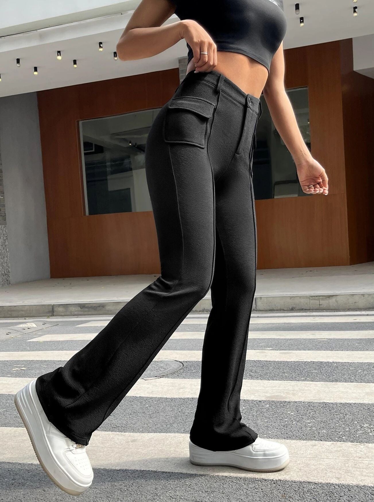 High Waist Elastic Flare Pants