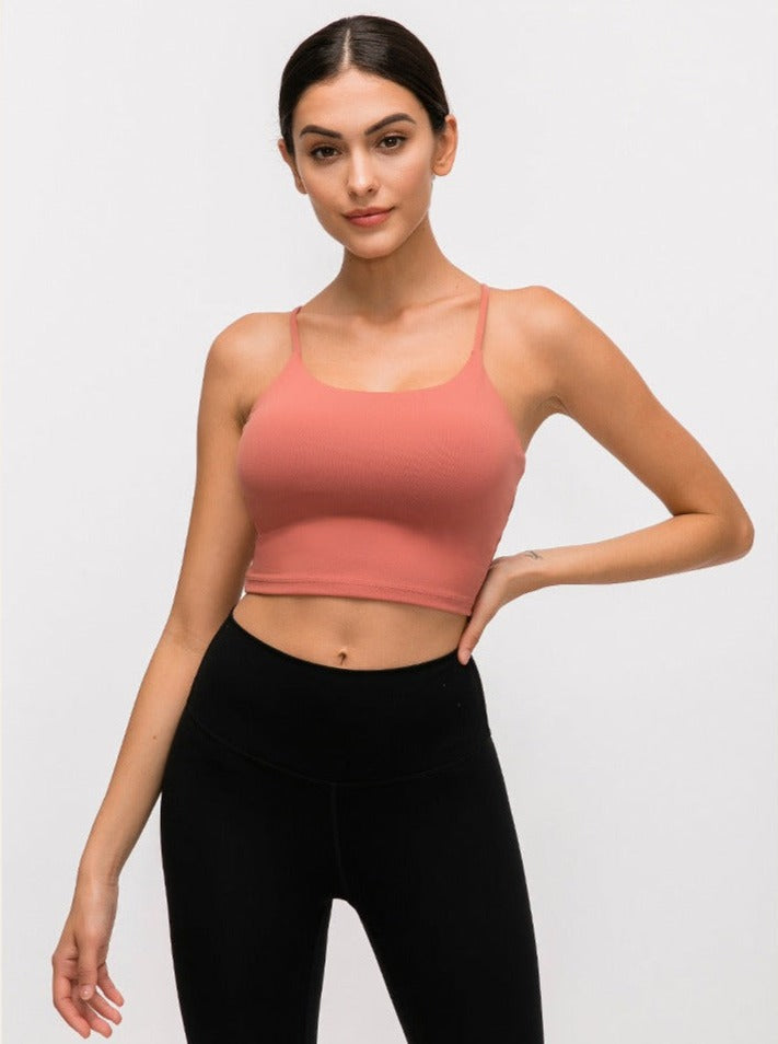 Peach ærmeløs Sport Yoga Crop Top 