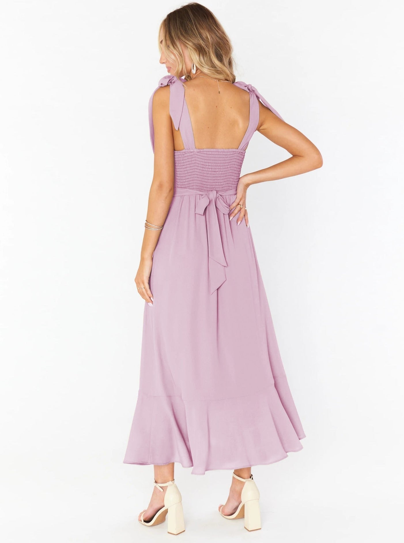 Sommerkleider Midi Lila Pink Schleife Elegant Leinen Maxi mit Schlitz