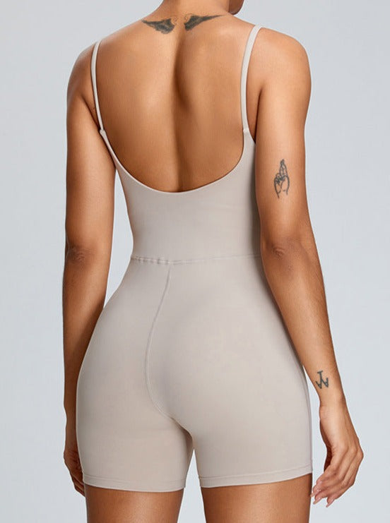 Ensfarvet lys Khaki Sexet Aktiv Jumpsuit 