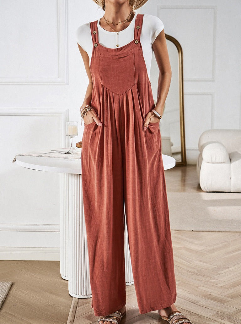 Ærmeløs løse overalls Jumpsuit med brede ben 