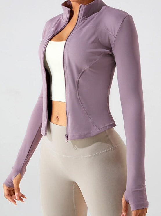 Light Pink Zipper Long-Sleeved Quick Drying Fitness Sports Top