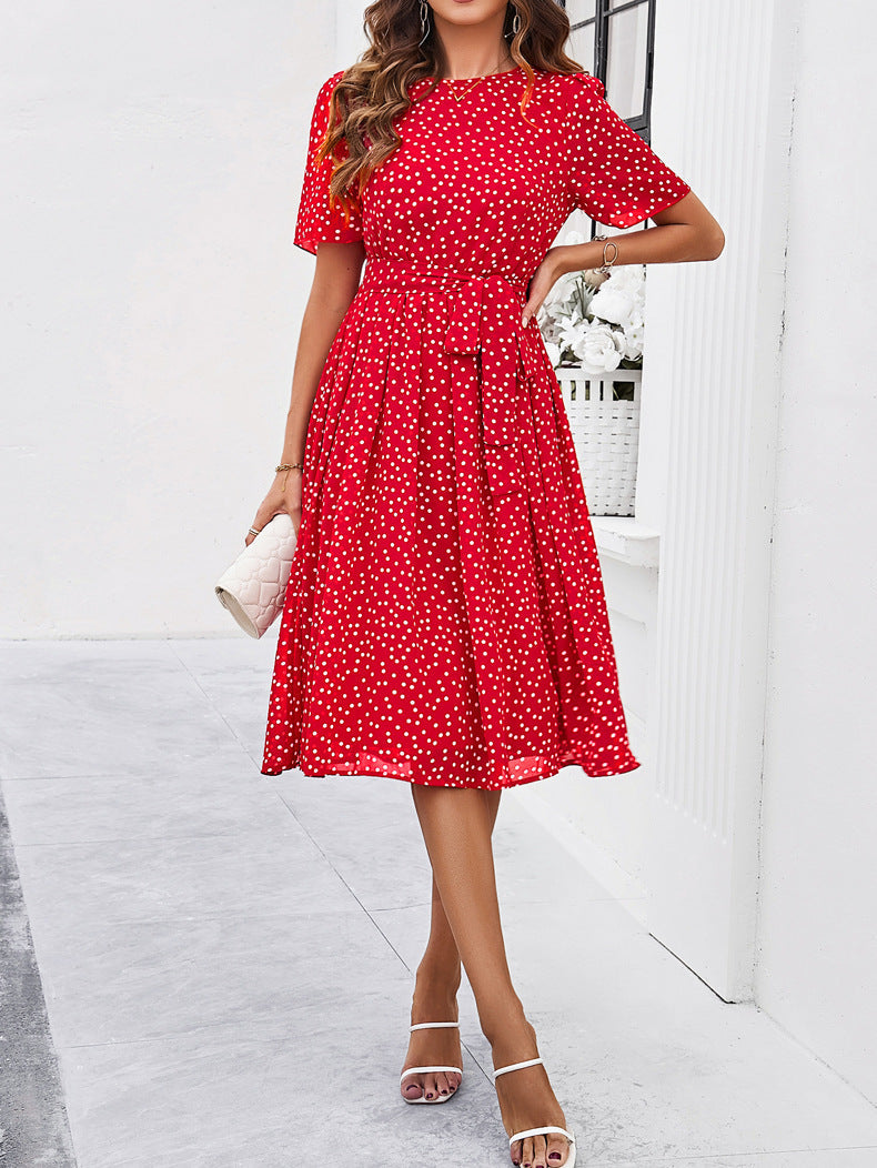 Retro Polka Dots printet rund hals A-line kjole 