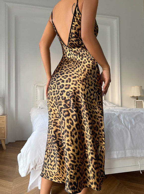 Sexet Leopard Print Rygløs Slid Natkjole 