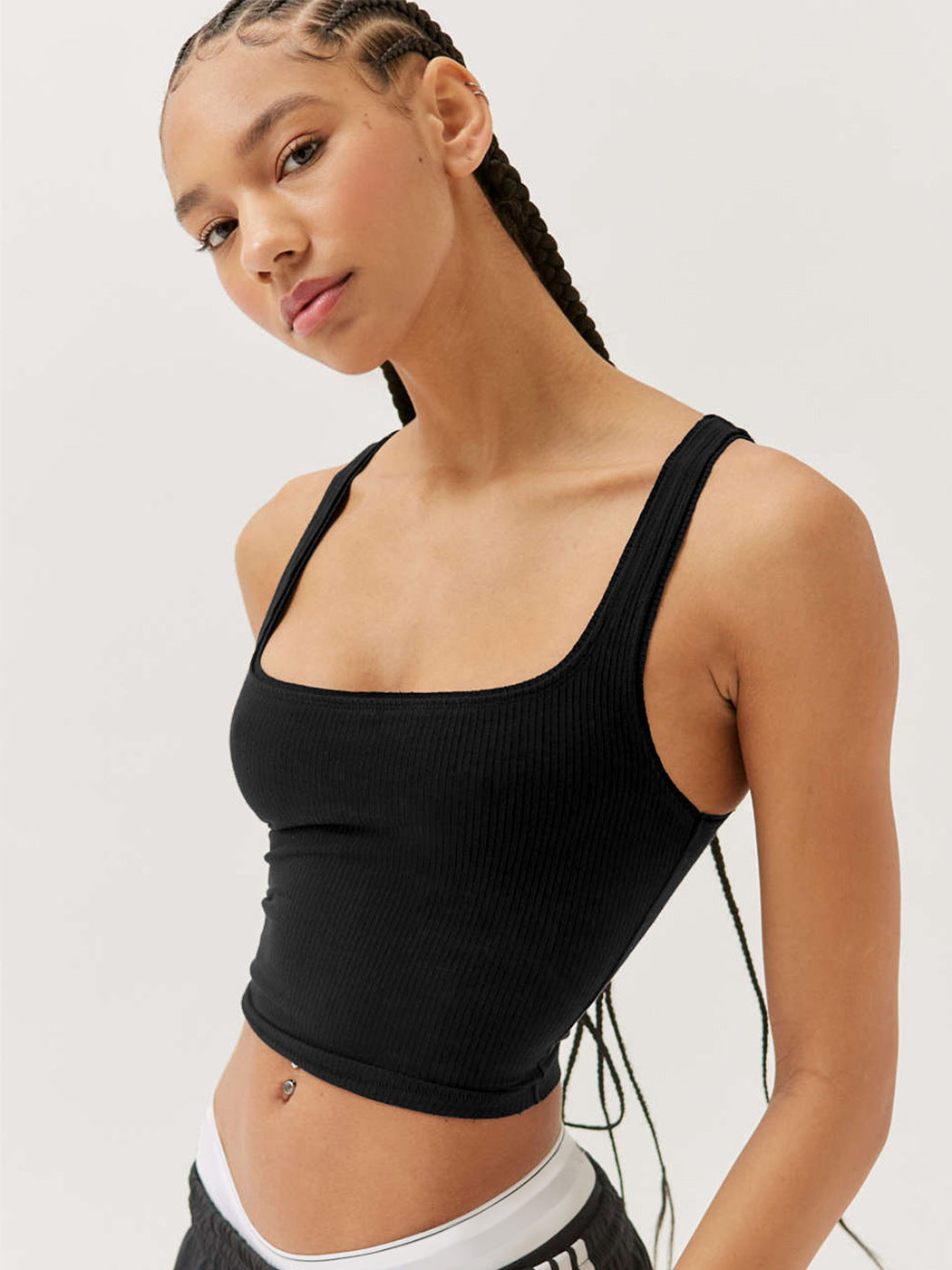 Sort strikket sexet Bodycon Crop Top 