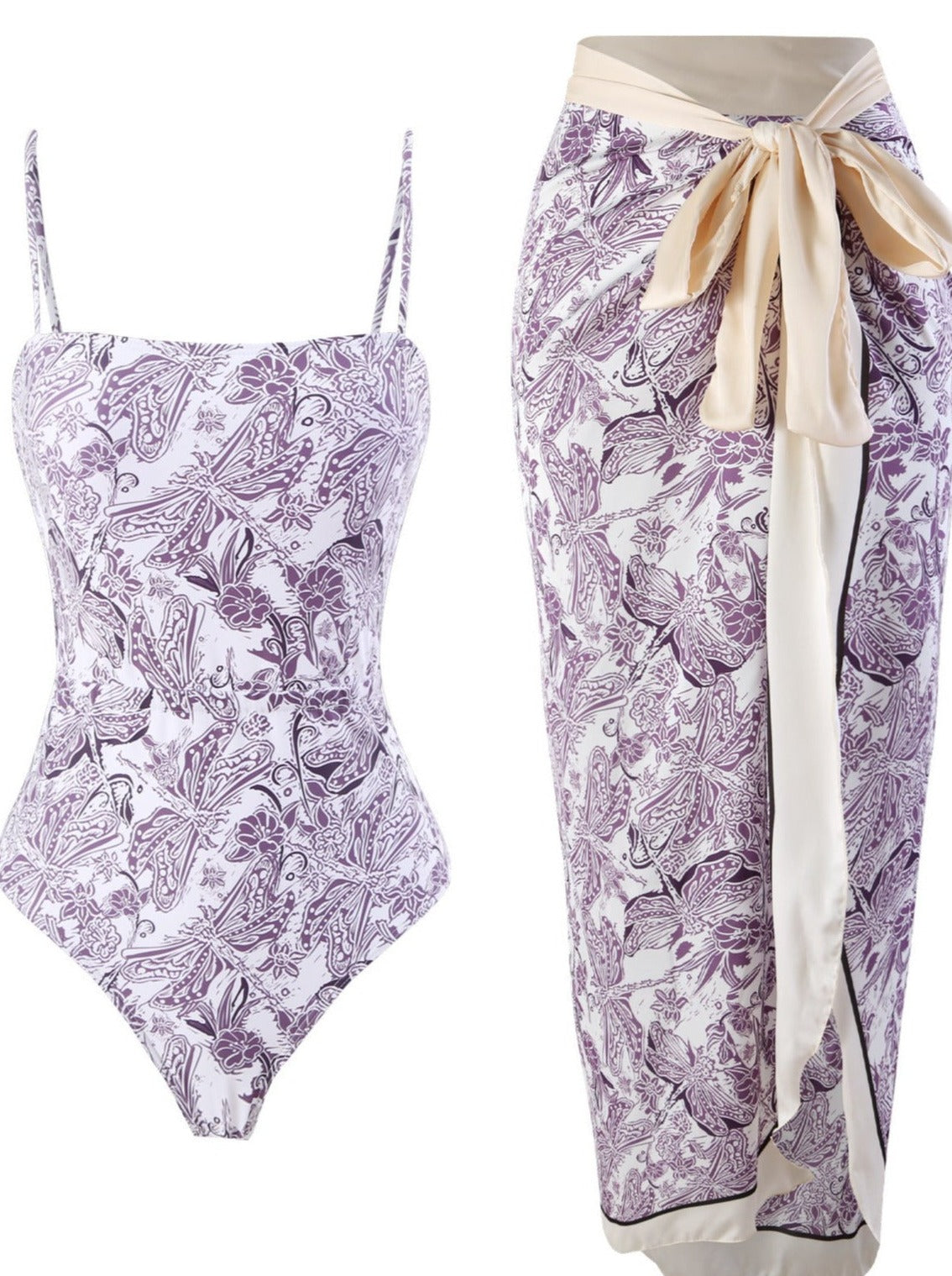 Vintage Dragonfly Floral Print Swim Wear