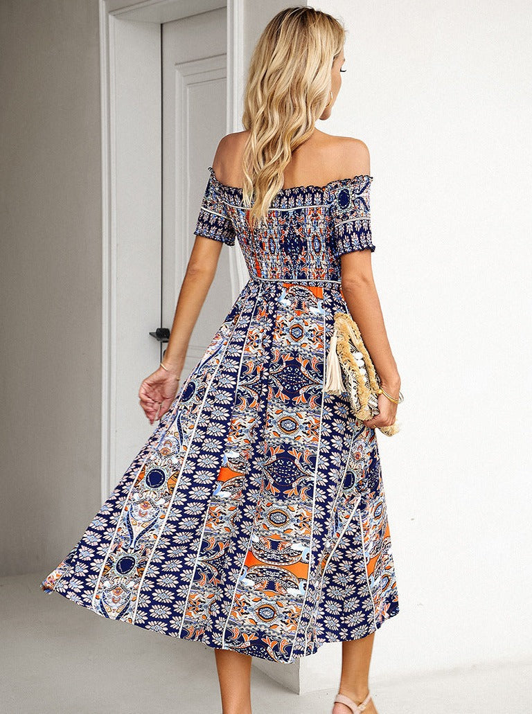 Sommer Off Shoulder Bohemian Slit Midi-kjole 