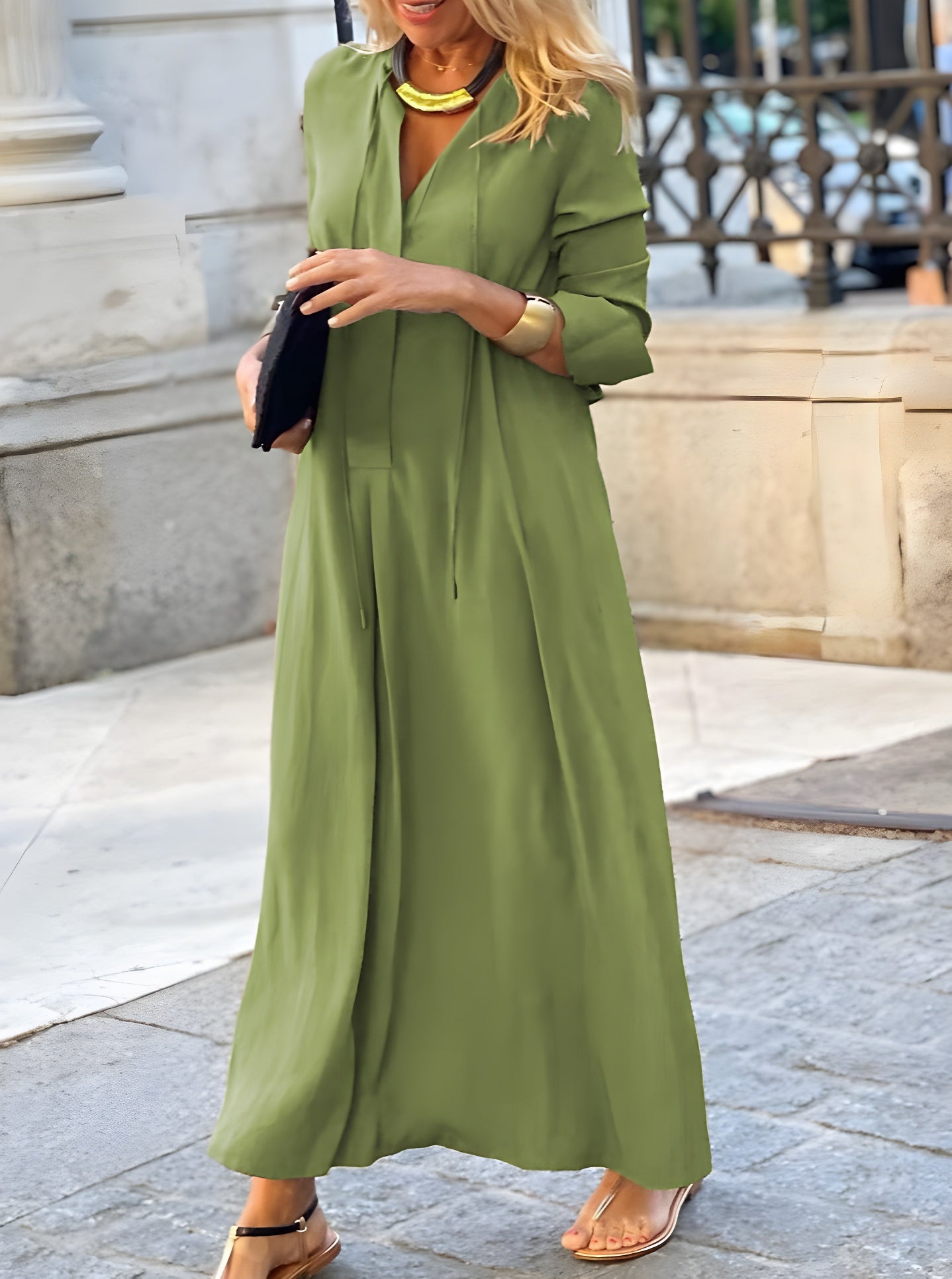 Casual Solid Color Simple Long Sleeve Maxi Dress