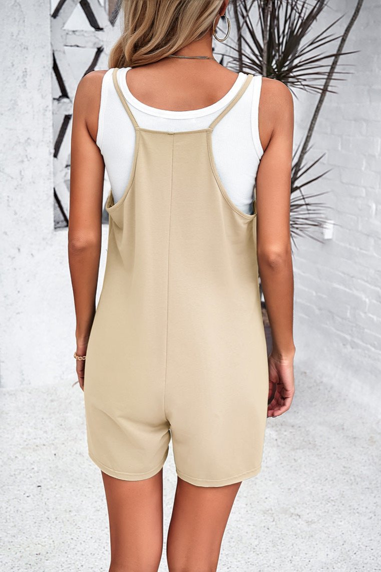 Apricot Low Neck Spaghetti Strap Jumpsuit With Pockets