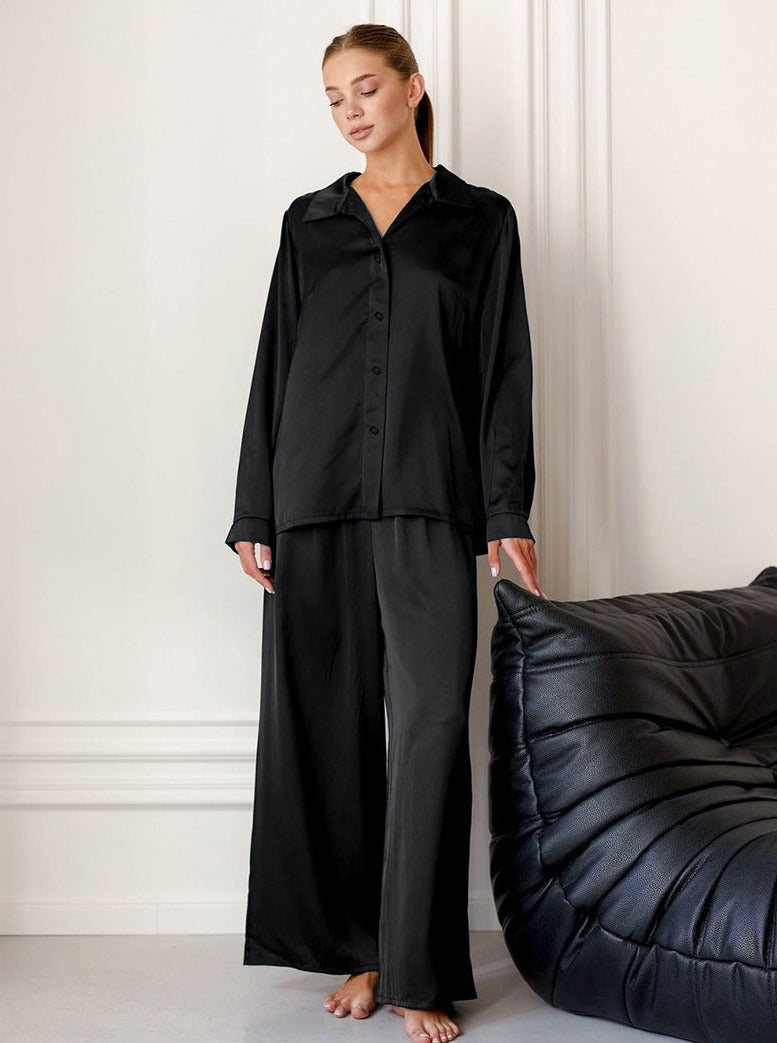 Black Elegant Soft Blouse Pants Outer Wear