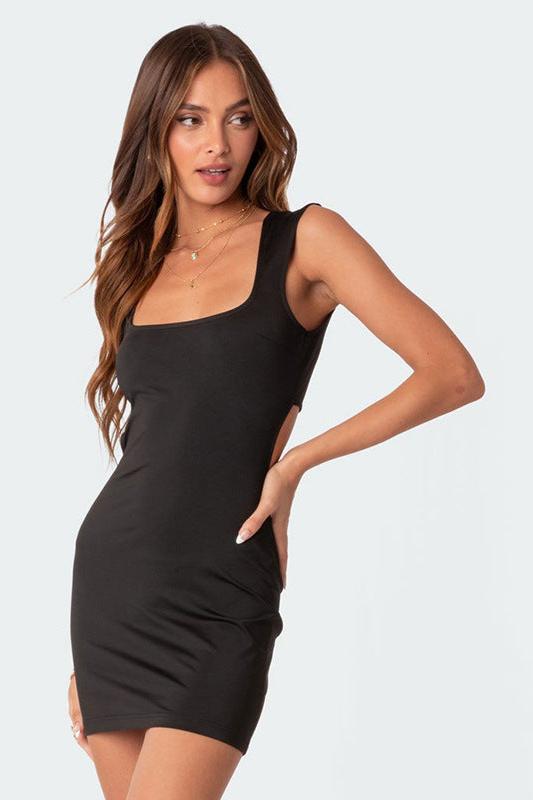 Solid Black Square Neck Dress