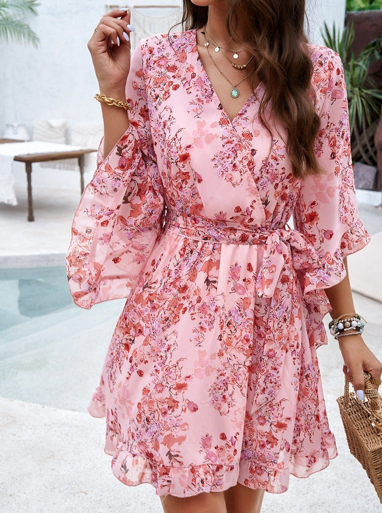 Elegant Pink Printed Lace Dress