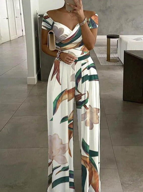 Casual Printed Wide Leg Jumpsuit