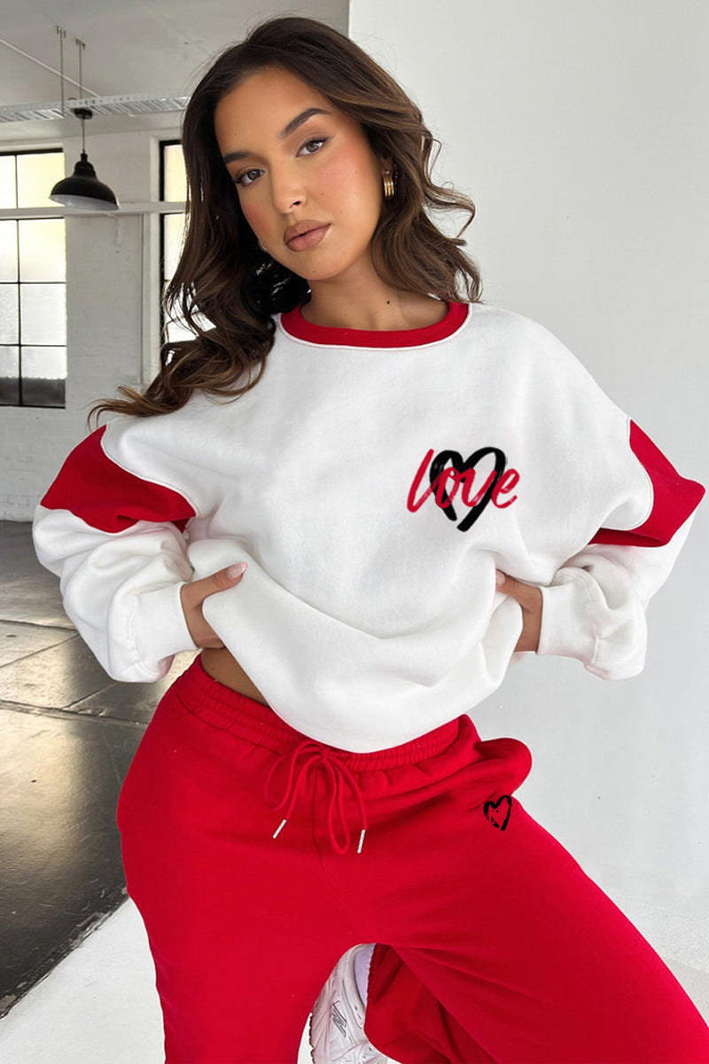 Women's "Love" Printed Sweatshirt and Casual Trousers Set