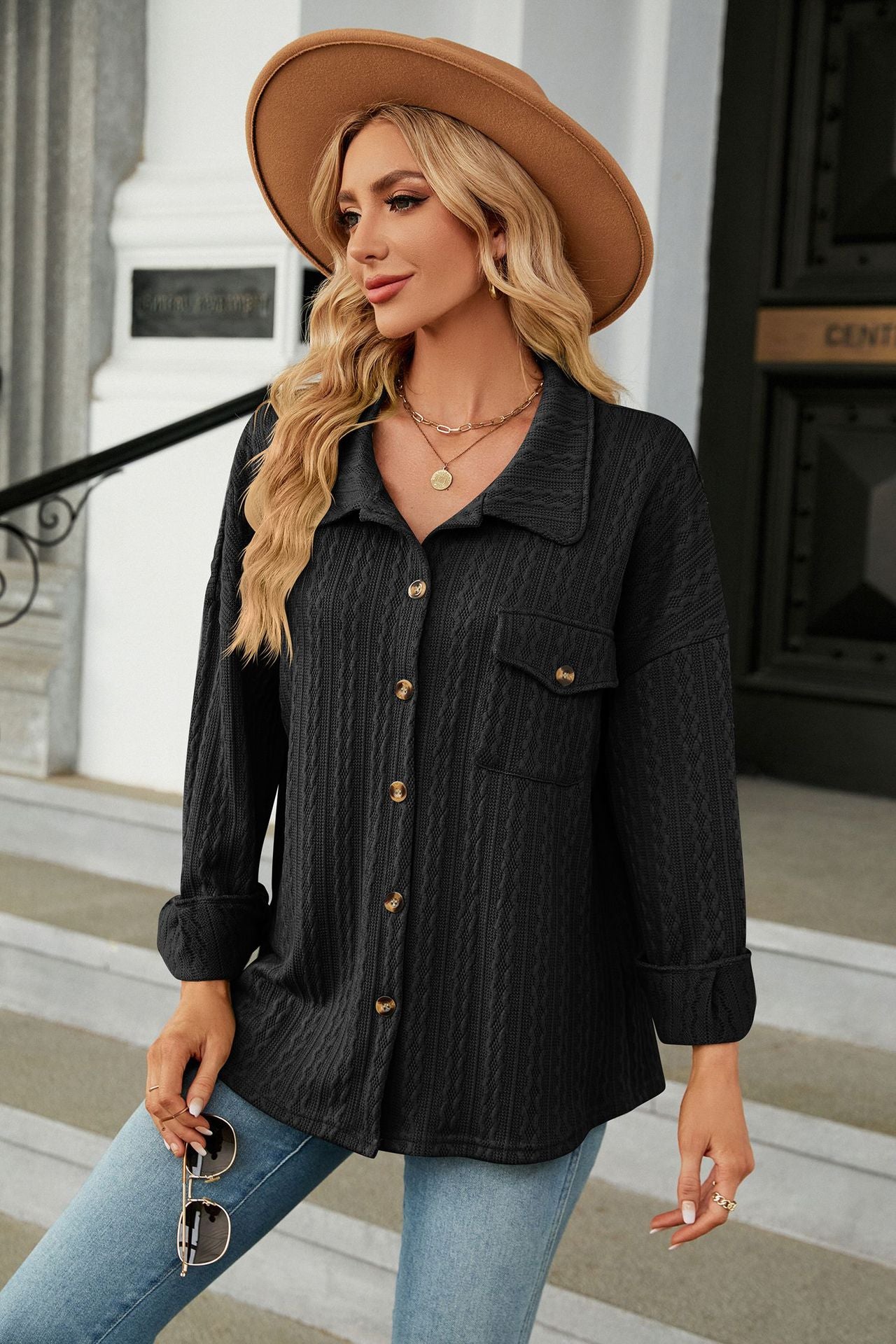 Kvinders tekstureret button-up skjorte