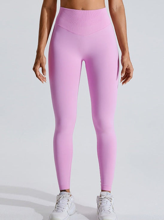 Pink High-Waisted Belly Lifting Sports Pants