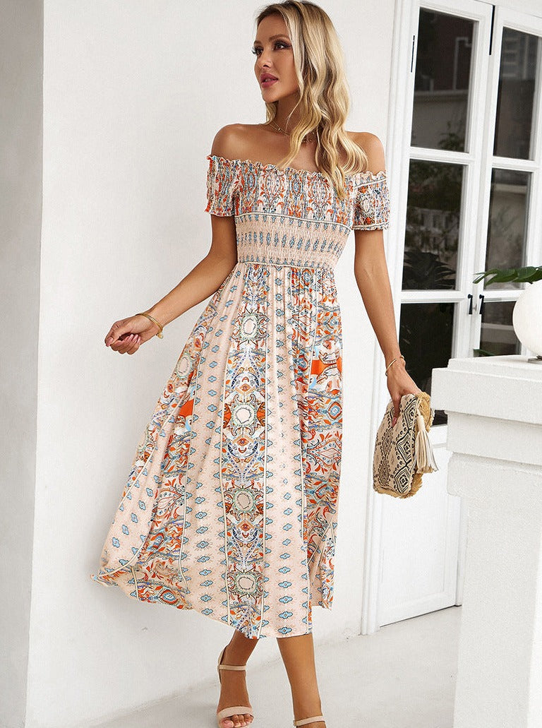 Sommer Off Shoulder Bohemian Slit Midi-kjole 