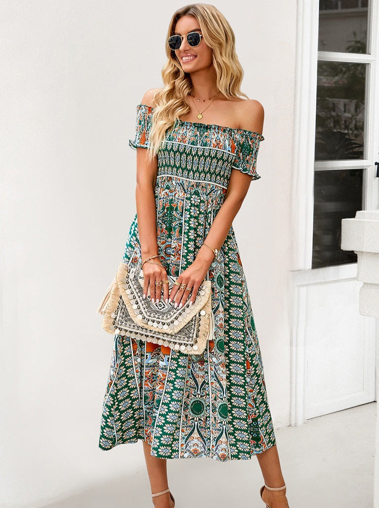 Sommer Off Shoulder Bohemian Slit Midi-kjole 