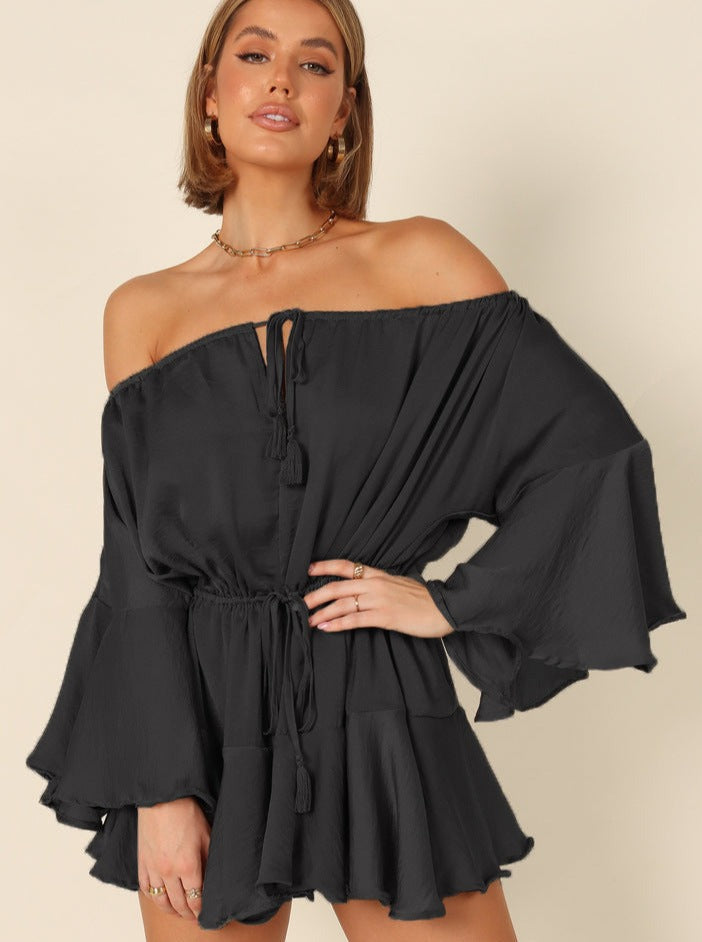 Sexet sort Bohemian Justerbar Off The Shoulder Bell Sleeve Kjole 