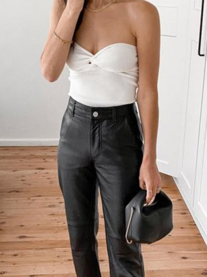 Ensfarvet strikket korset Crop Top 