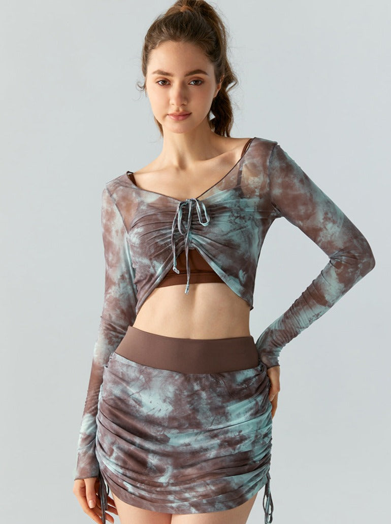 Tie Dye Langærmet Mesh Slim Crop Top 