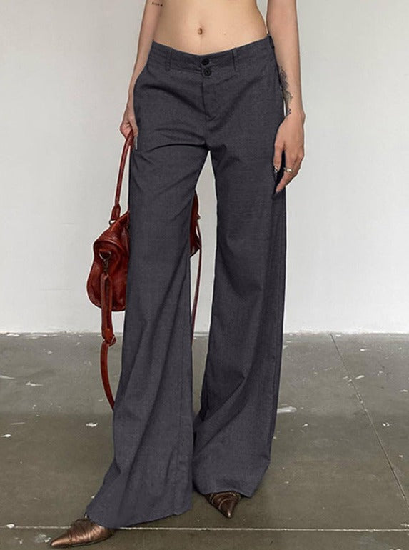 Low Waist Plain Slim Wide Leg Pants