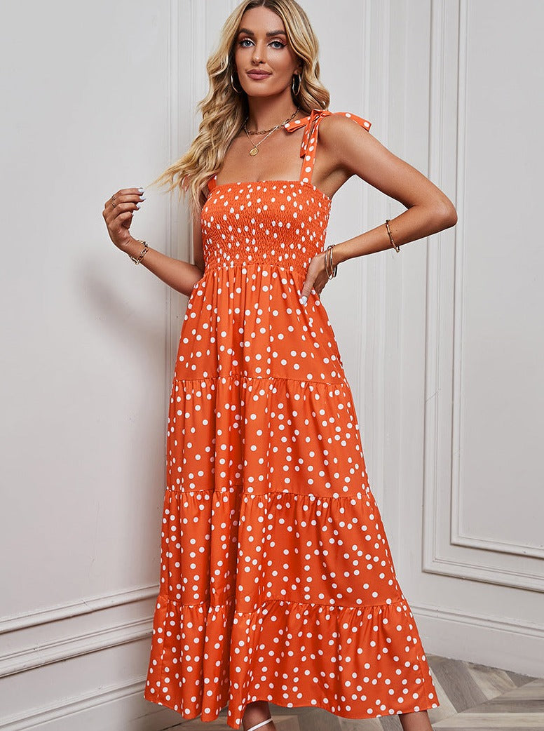 Cute Polka Dots Ribbon Shoulder Dress