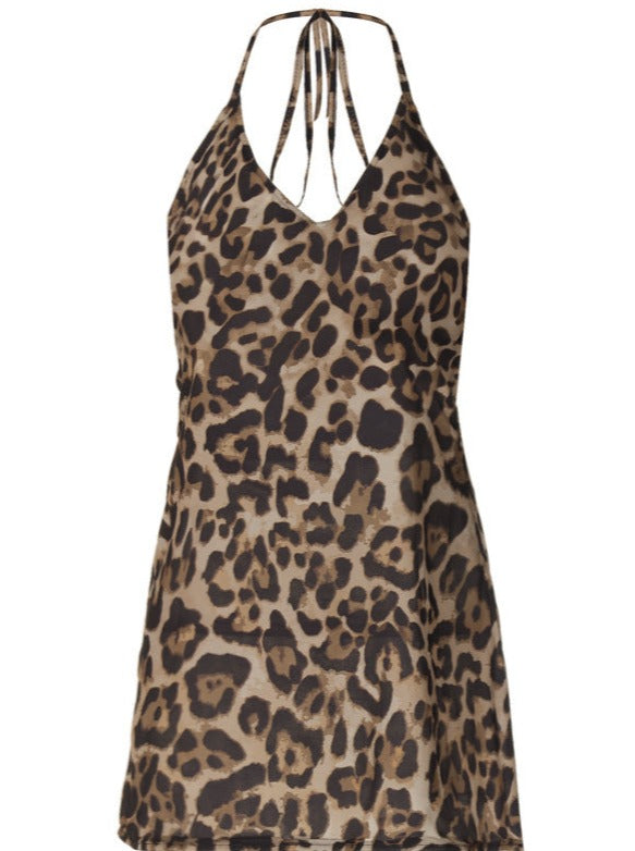 Leopardtrykt sexet sommerkjole med slips 