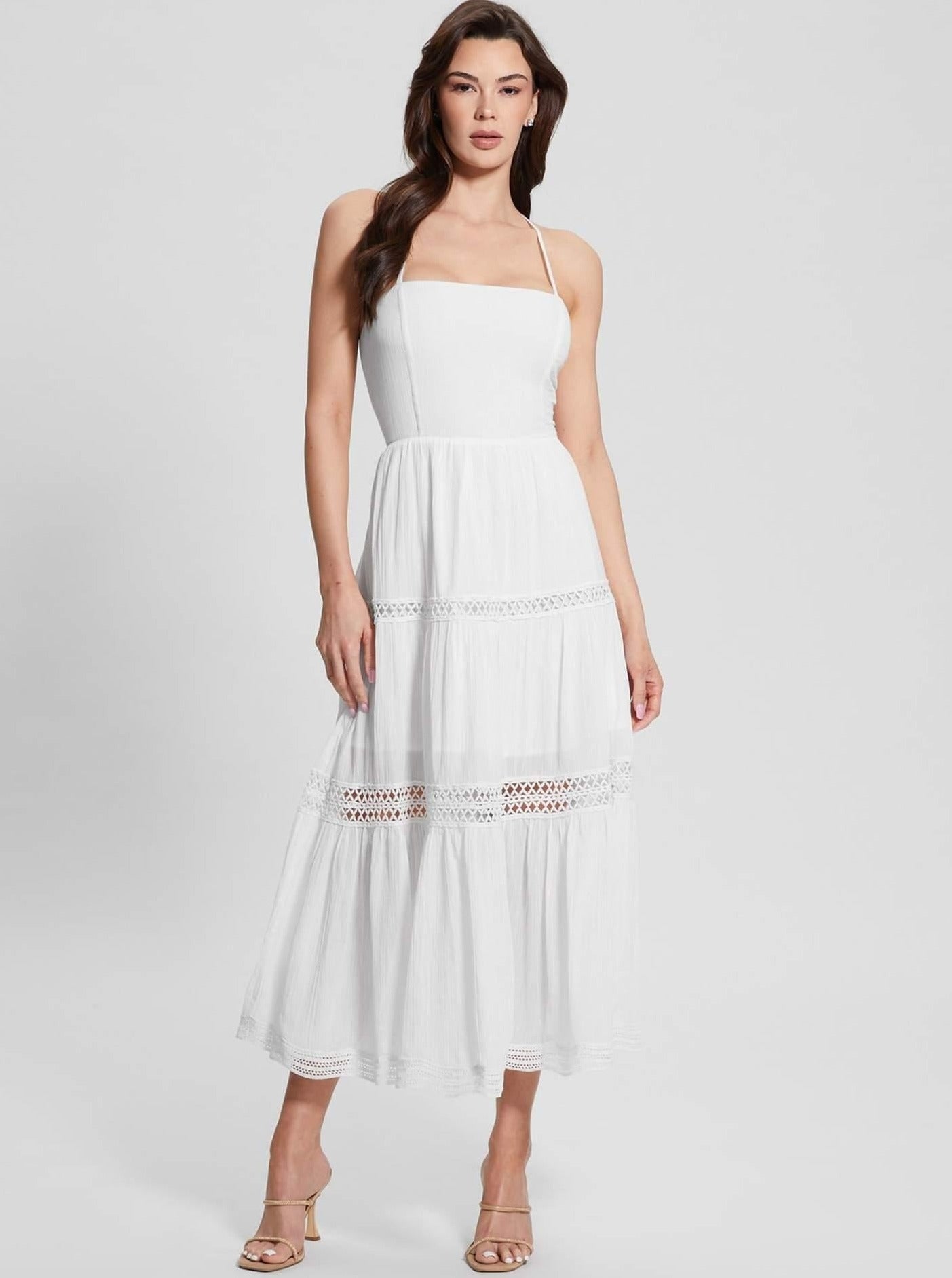 White Elegant Sleeveless Backless Long Dress