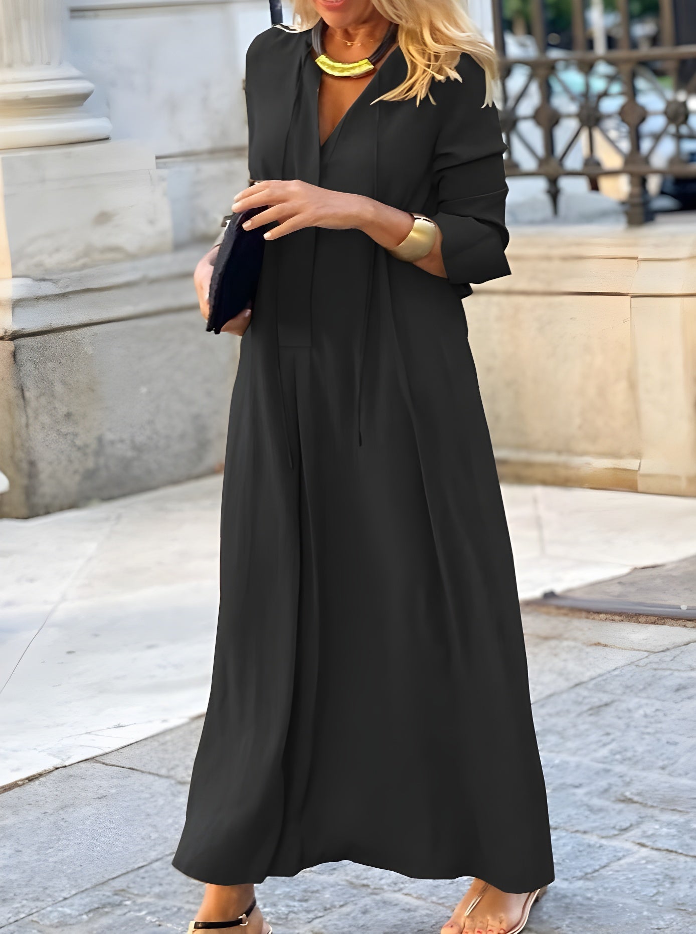 Casual Solid Color Simple Long Sleeve Maxi Dress