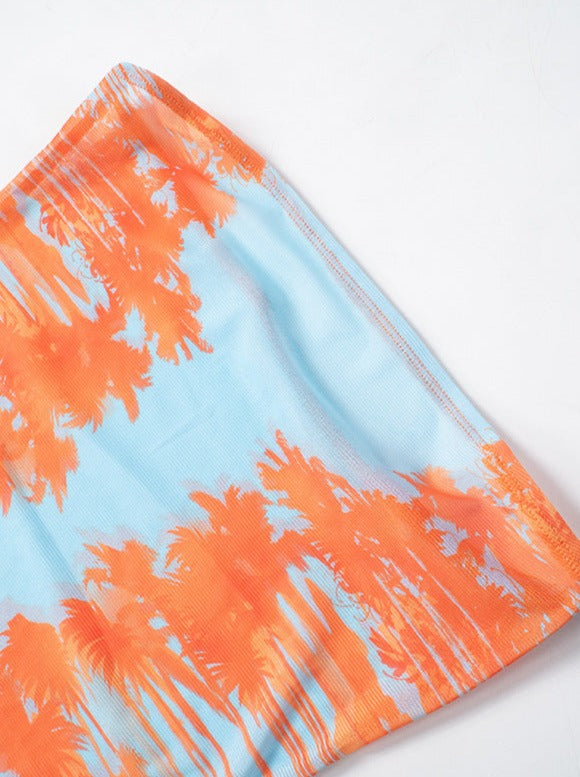 See Through Mesh Blue og Orange Tie Dye Tube Dress 